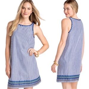 Vineyard Vines Geo Prep Embroidered Marlin Blue Stripe Shift Mini Dress